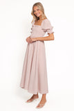 Siun Short Sleeve Midi Dress Brown Gingham