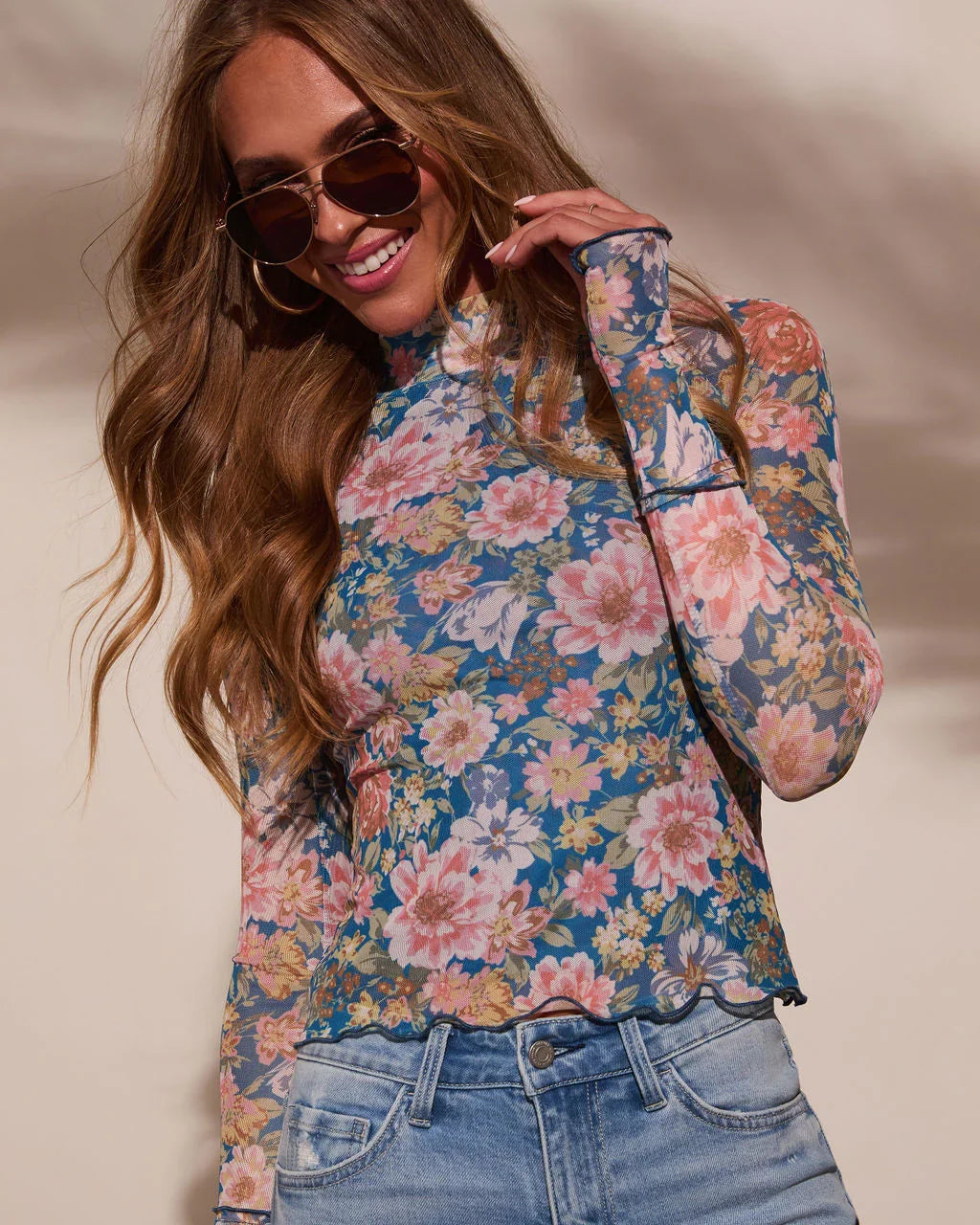 Janey Mesh Mock Neck Top