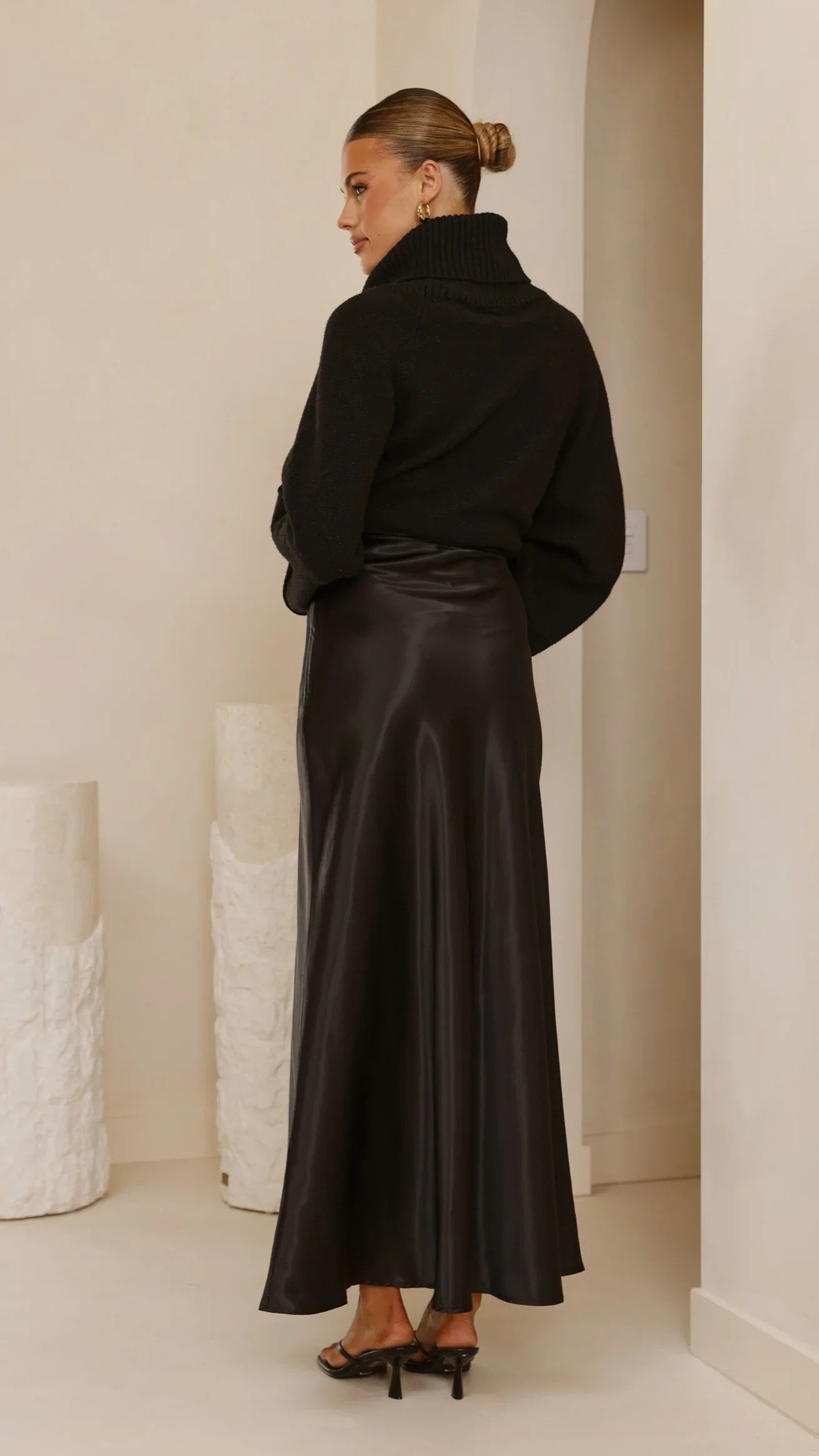 Darina Bias Cut Maxi Skirt Black