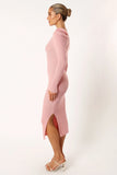 Camryn Puff Sleeve Knit Sweater Midi Dress Blush