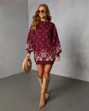 Rusted Rue Abstract Mini Sweater Dress