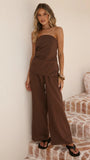 Yuki Strapless Top and Pants Set Chocolate
