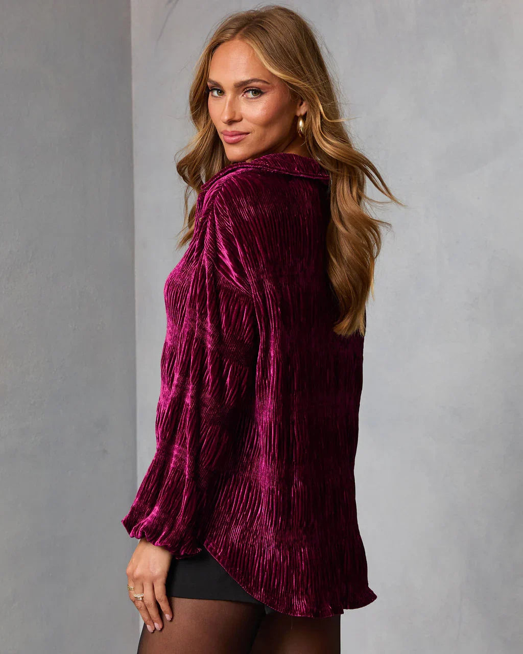 Bette Textured Velvet Button Down Top