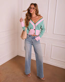 Light Breeze Knit Striped Cropped Cardigan