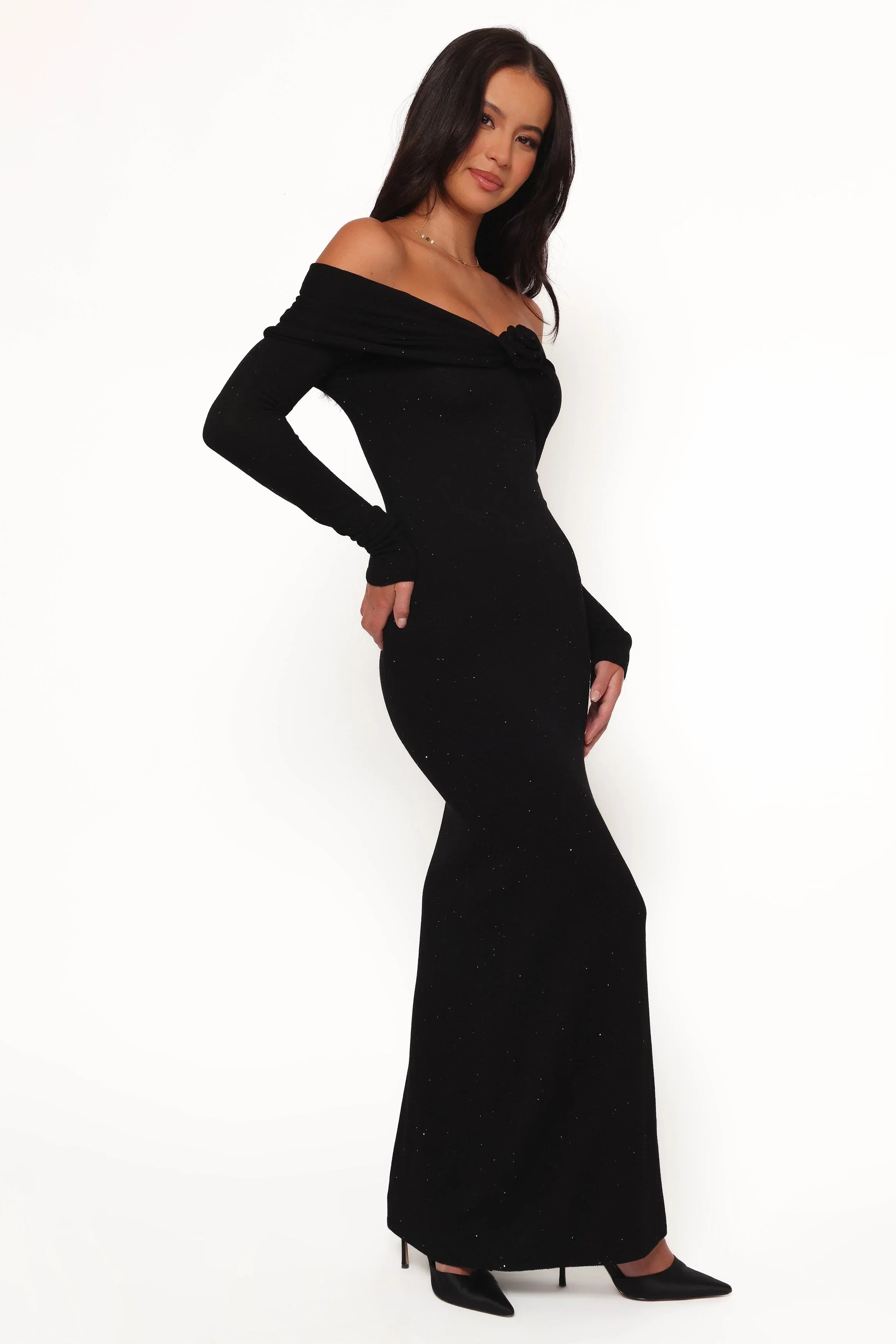 Pennie Maxi Dress Black Sequin Knit