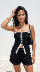 Montera Contrast Button Knit Tube Top Black