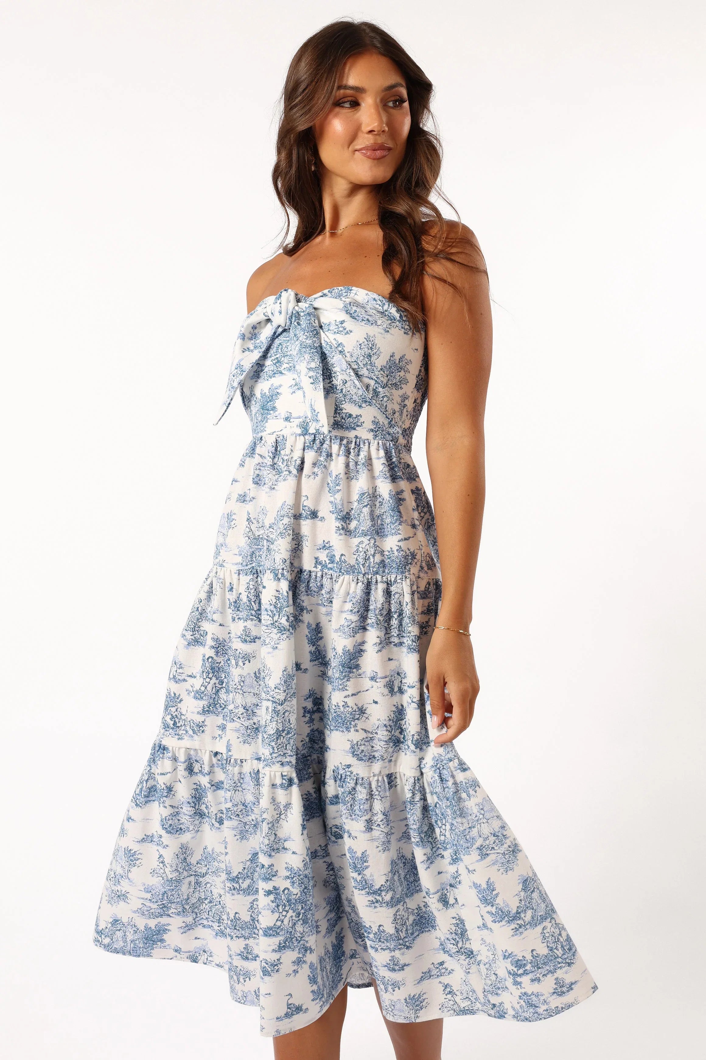 Cherie Bow Front Midi Dress Blue