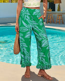 Soft Tide Tropical Print Fringe Pants