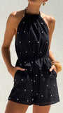 Nalia Halter Neck Playsuit Black Polka