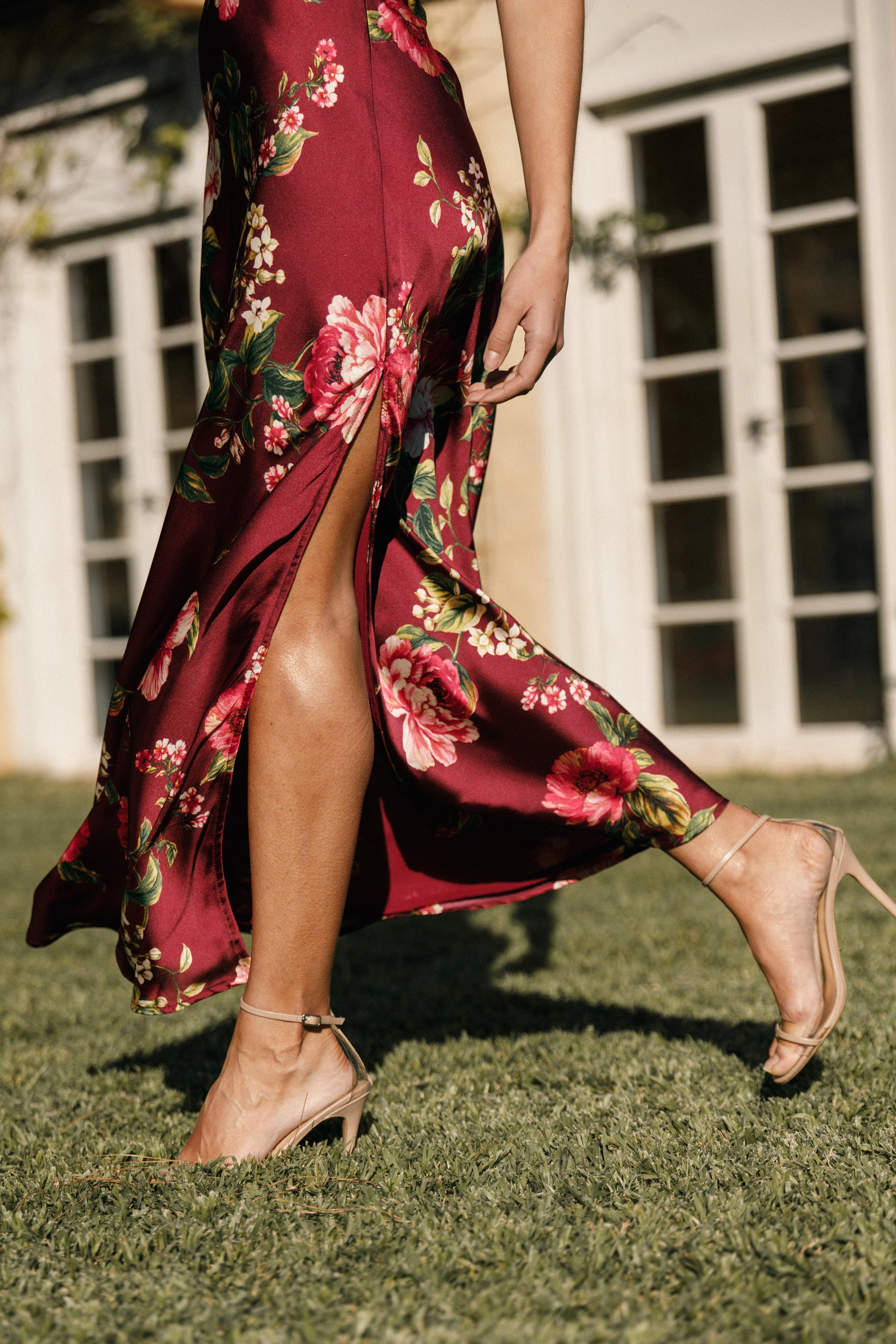 Bryden Maxi Strapless Dress Burgundy Floral