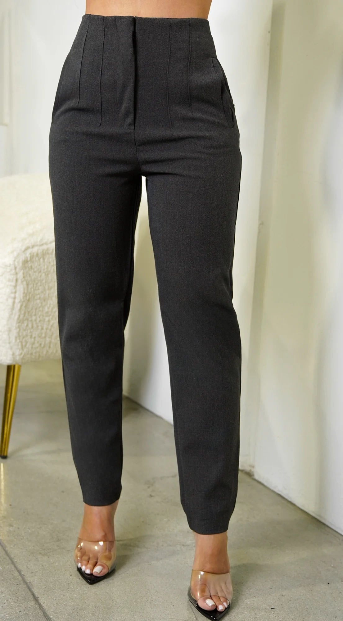 Dove High Waist Pintuck Detail Pants Gray