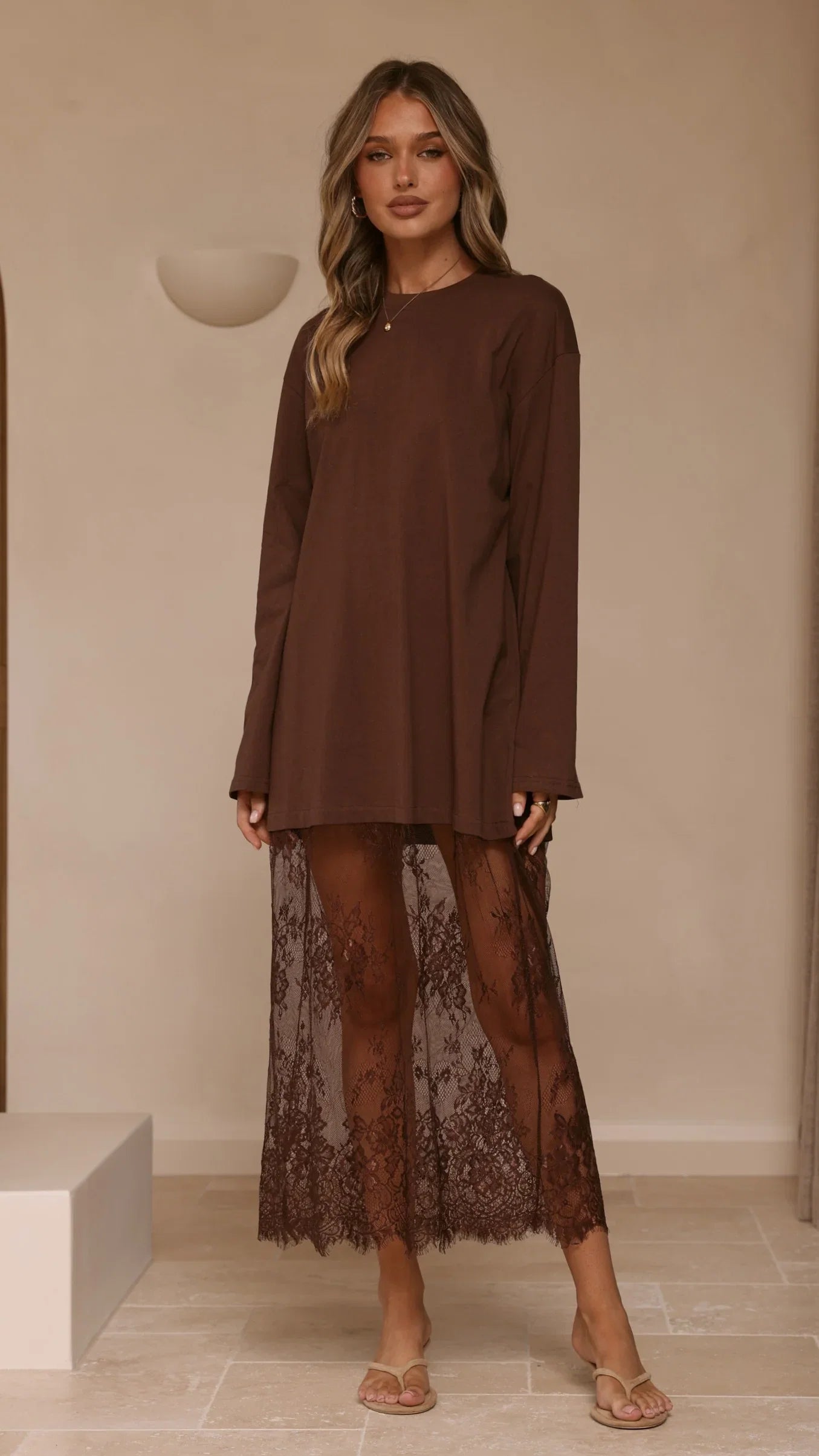 Kailey Lace Maxi Dress Brown