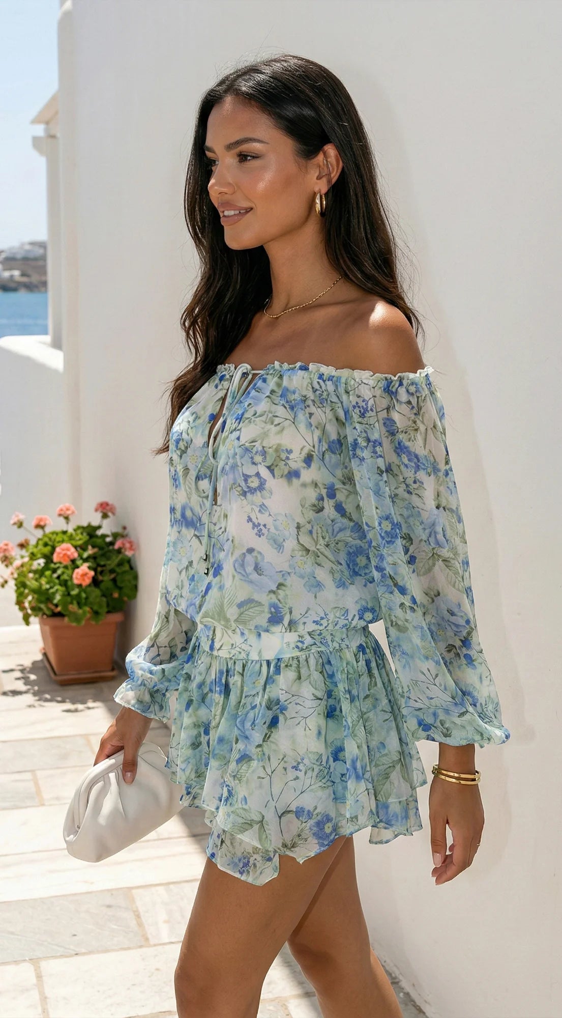 Cyrene Floral Off Shoulder Mini Dress Floral Green