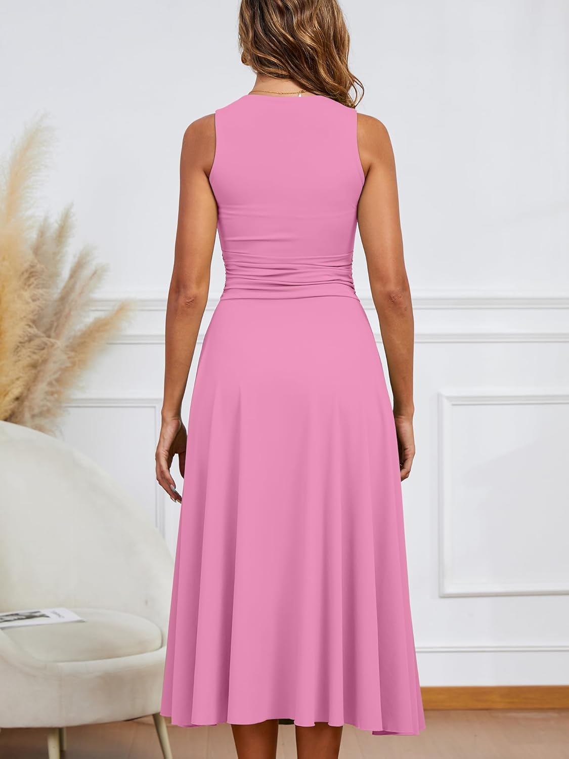 A Line Maxi Dress Ruffle Ruched Waist Flowy Long Dresses