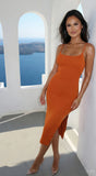 Sana Ribbed Side Slit Cami Midi Dress Orange Rust