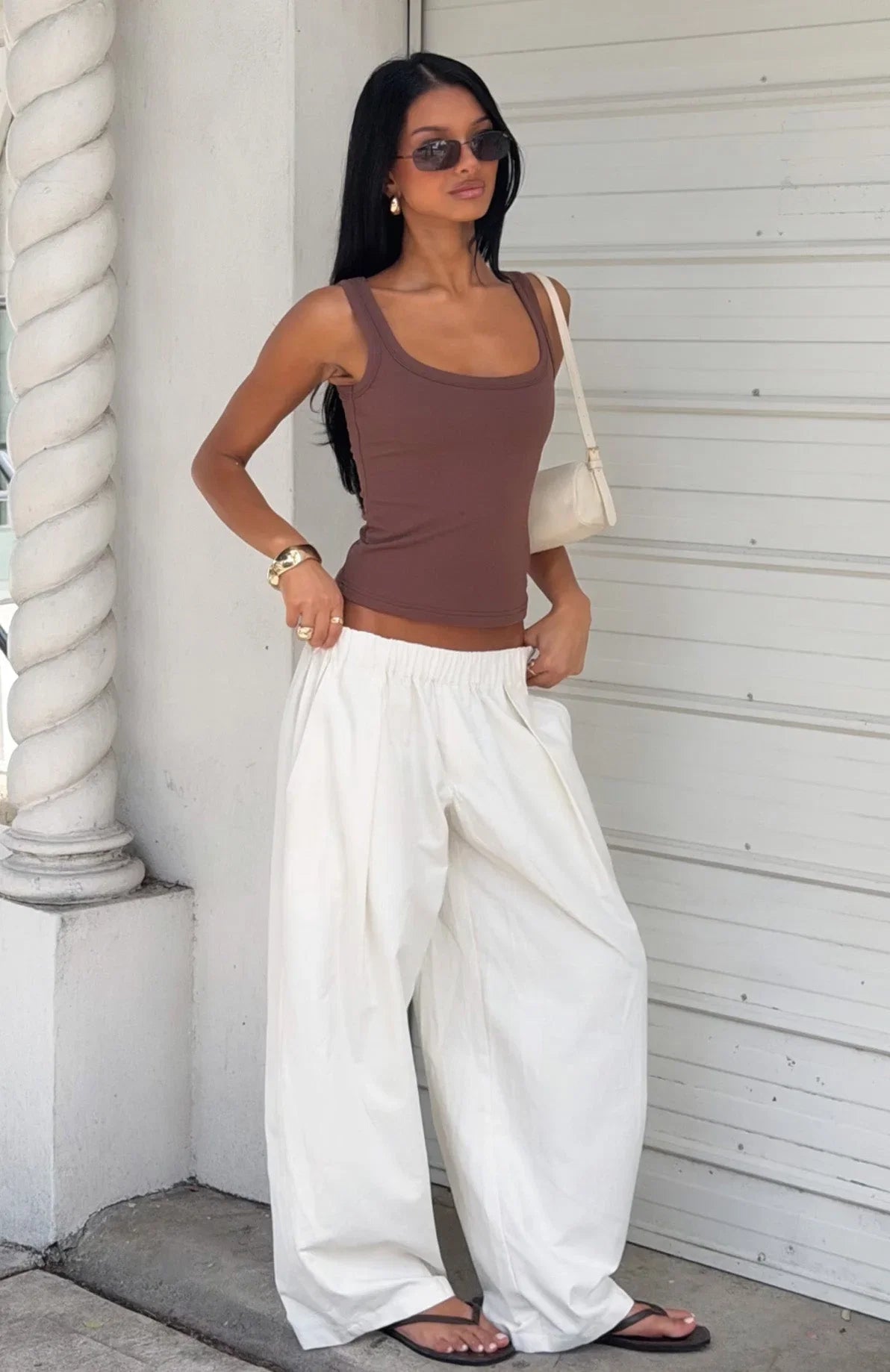 Out There Somewhere Pants White Beige Pinstripe