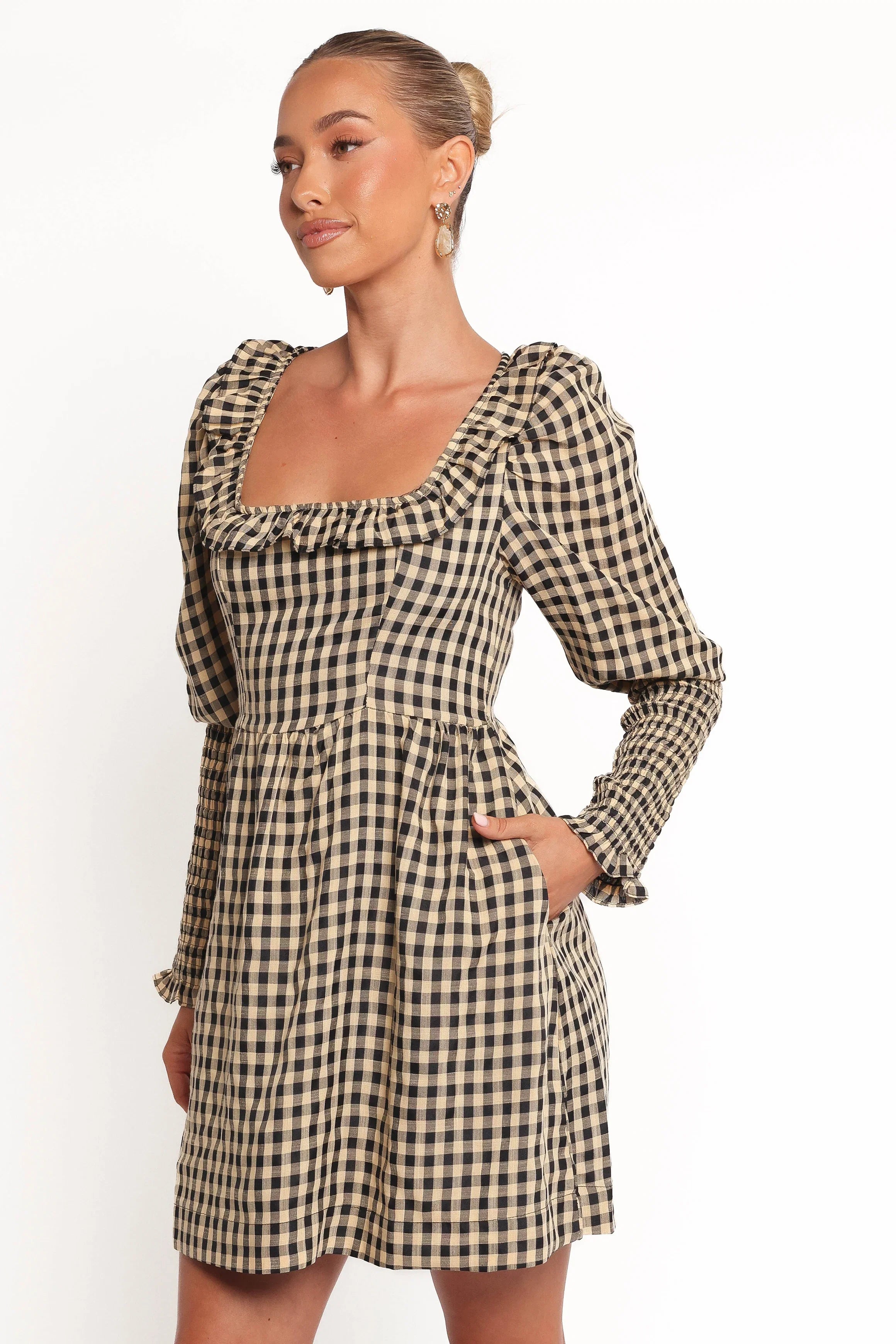 Xenia Mini Dress Black Beige Gingham