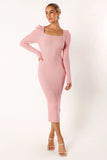 Camryn Puff Sleeve Knit Sweater Midi Dress Blush