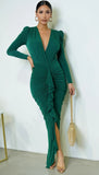 Azra Metallic Maxi Dress Green