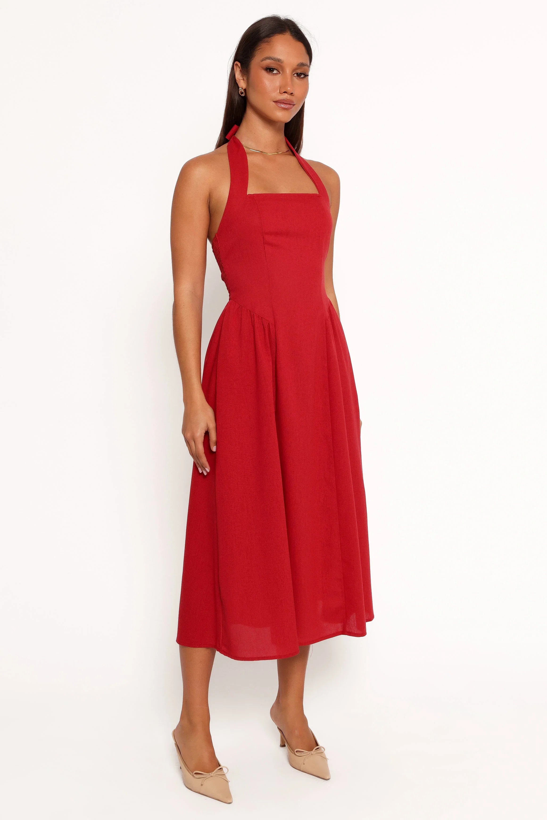 Ramona Halterneck Midi Dress Red