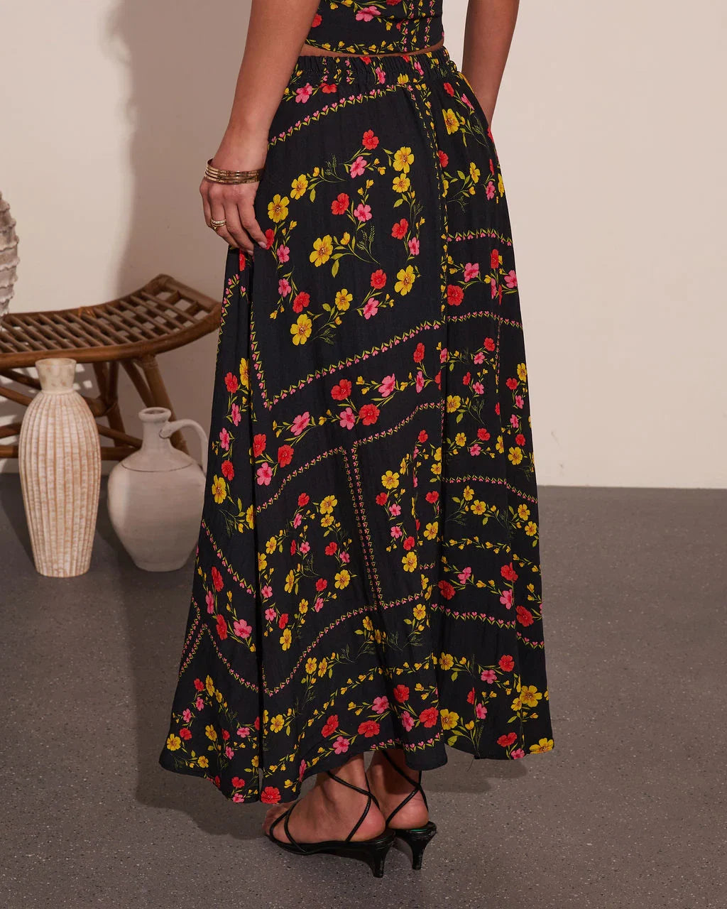 Sunkissed Meadow Floral Print Midi Skirt