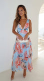 Pivona Peony Tiered Ruffle Maxi Dress Blue