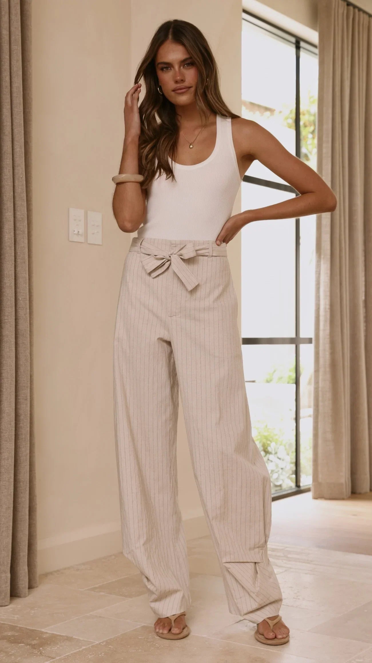 Audrey Pinstripe Tapered Pant Stone