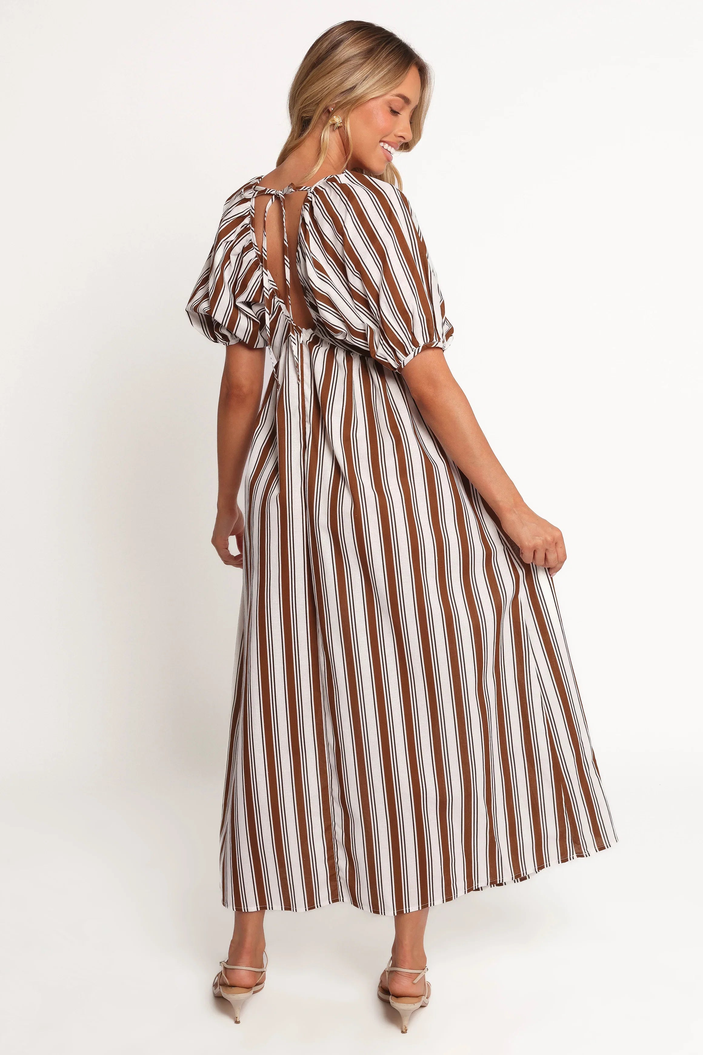 Sullivan Puff Sleeve Maxi Dress Chocolate Stripe