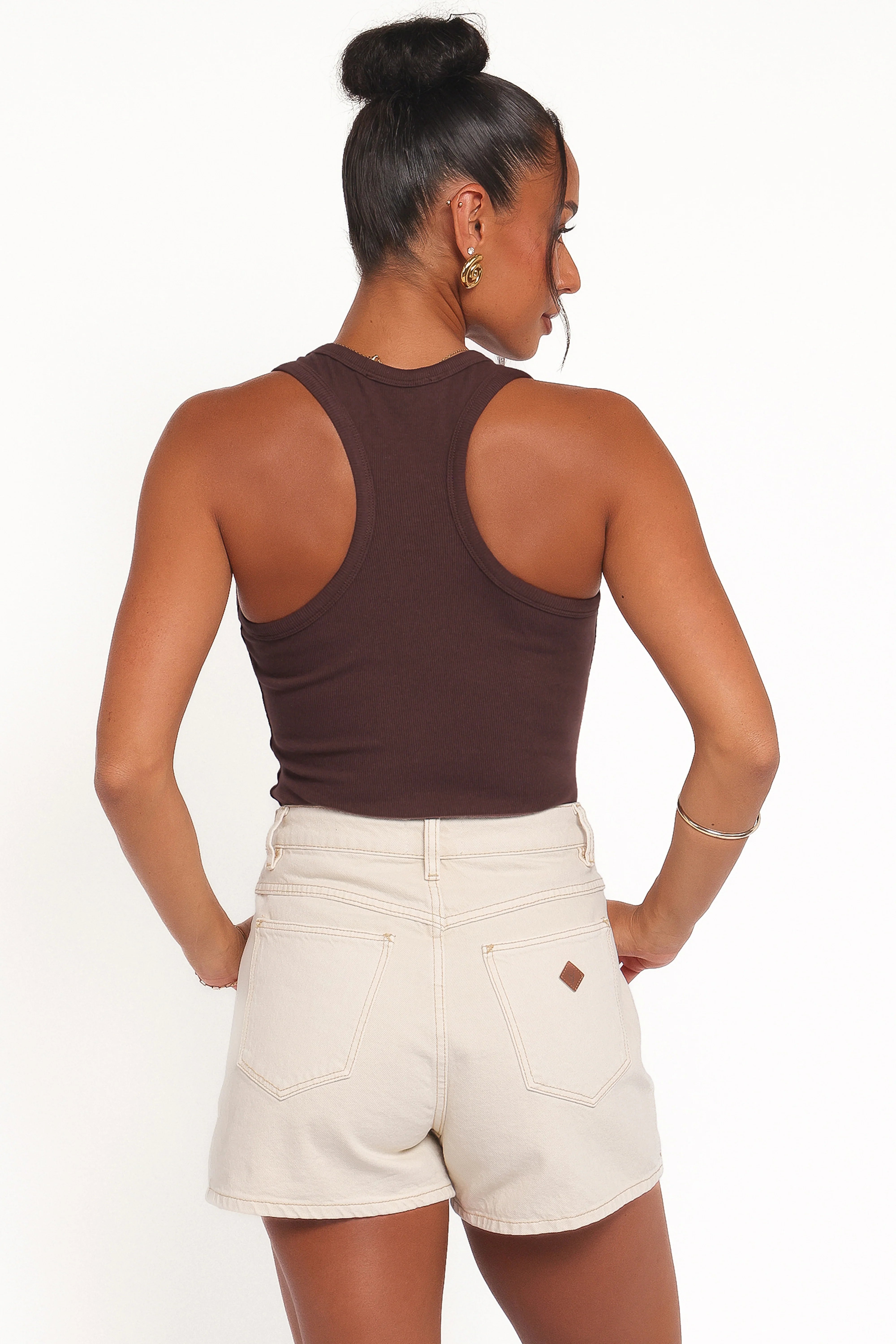 Miles Racerback Rib Knit Tank Top Espresso