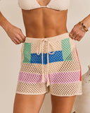 Cannes Coast Striped Crochet Cover Up Shorts