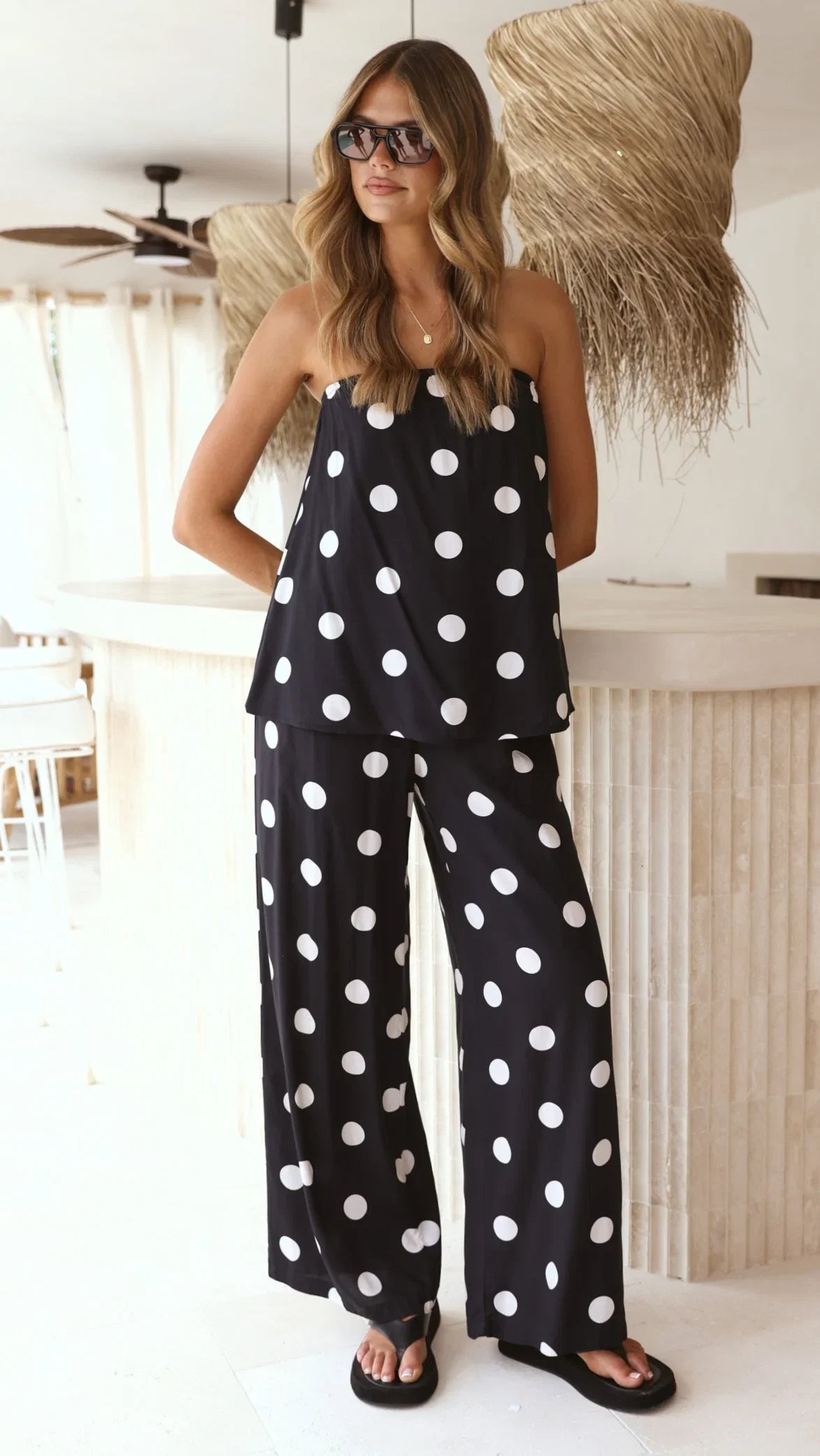 Darya Strapless Top Black White Polka Dot