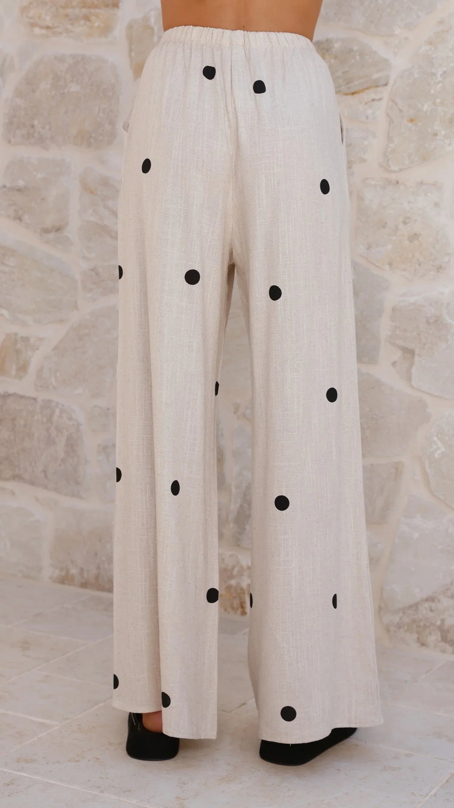 Kailani Strapless Top and Pants Set Oatmeal Black Polka Dot