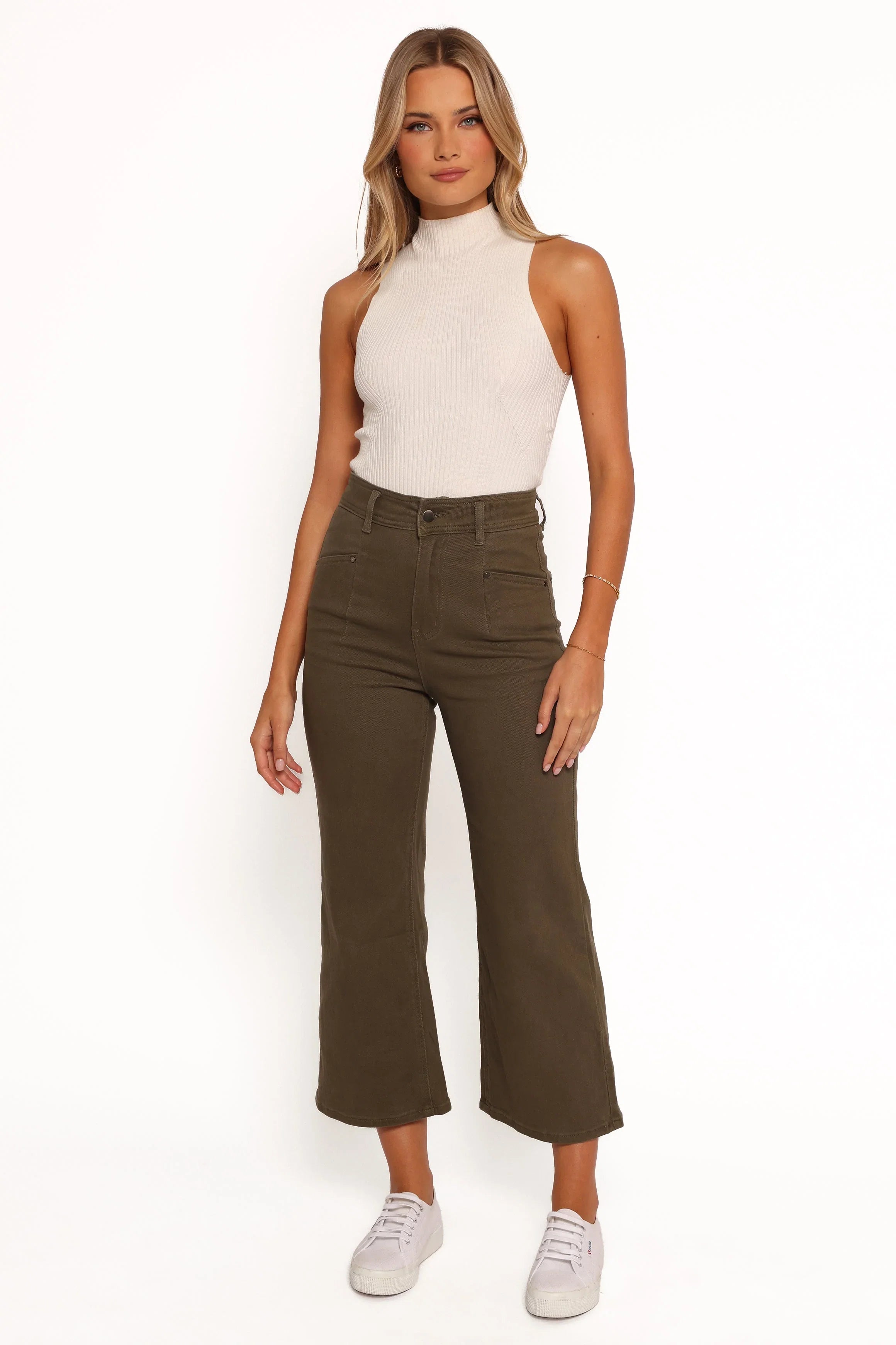 Georgette High Waisted Straight Leg Pants Olive