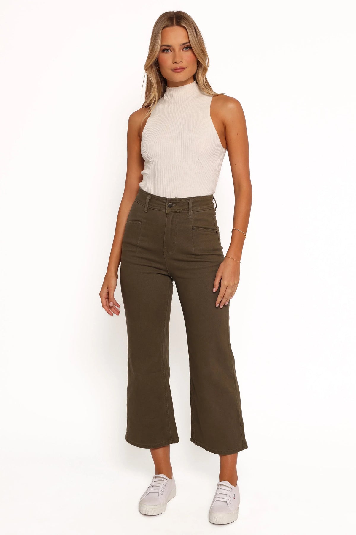 Georgette High Waisted Straight Leg Pants Olive