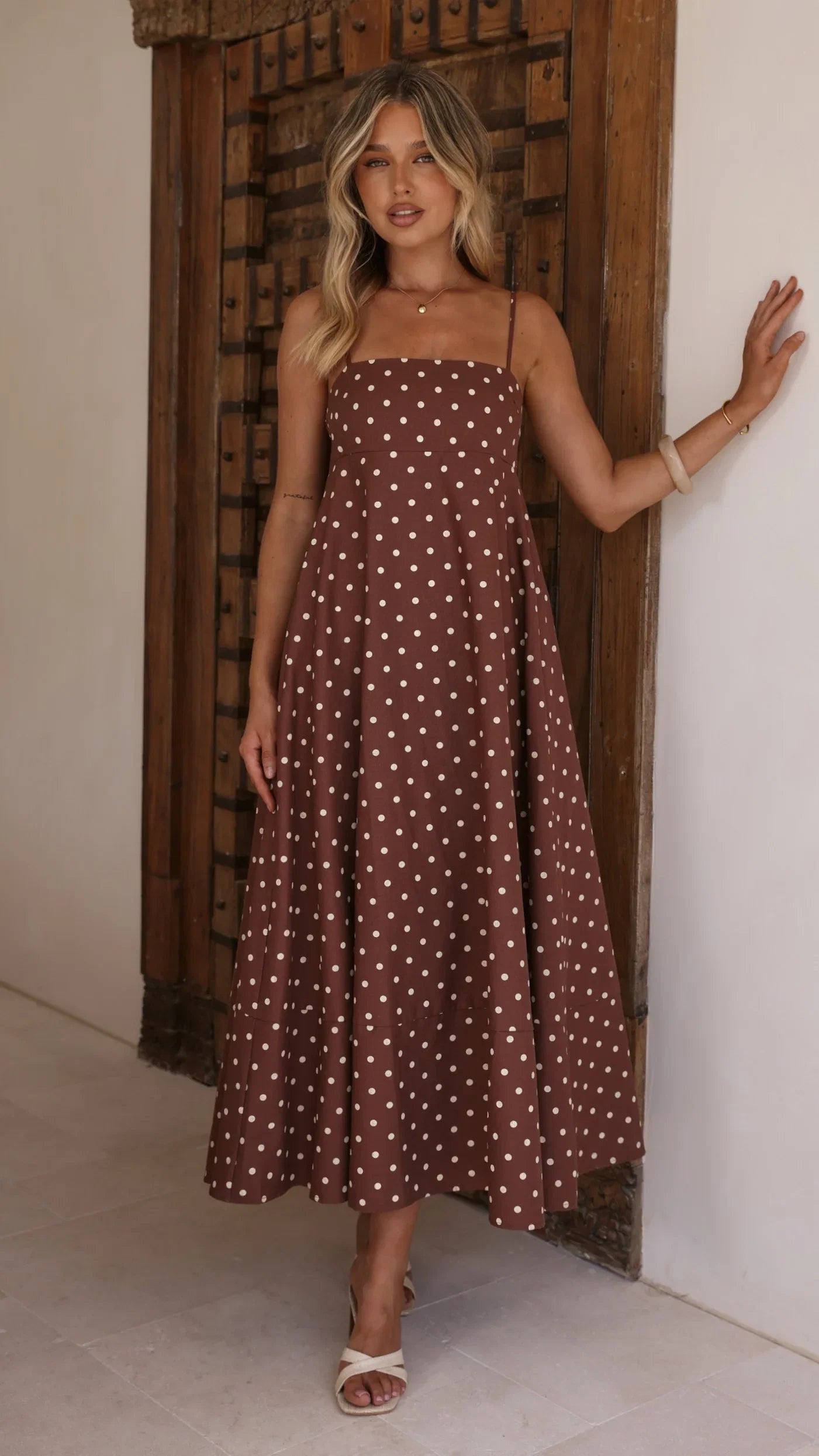 Elie Maxi Dress Chocolate Cream Polka Dot