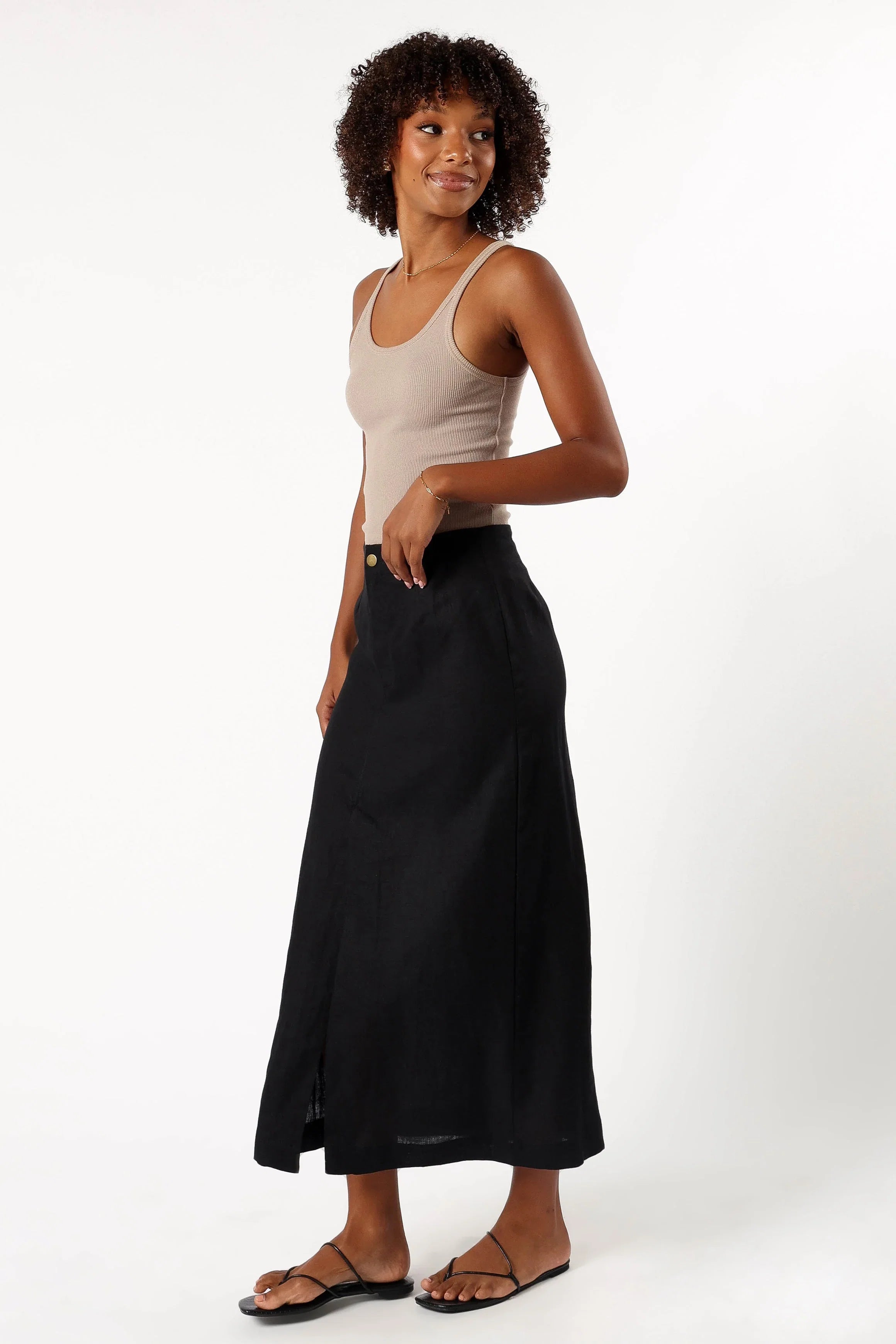 Finley Linen Midi Skirt Black