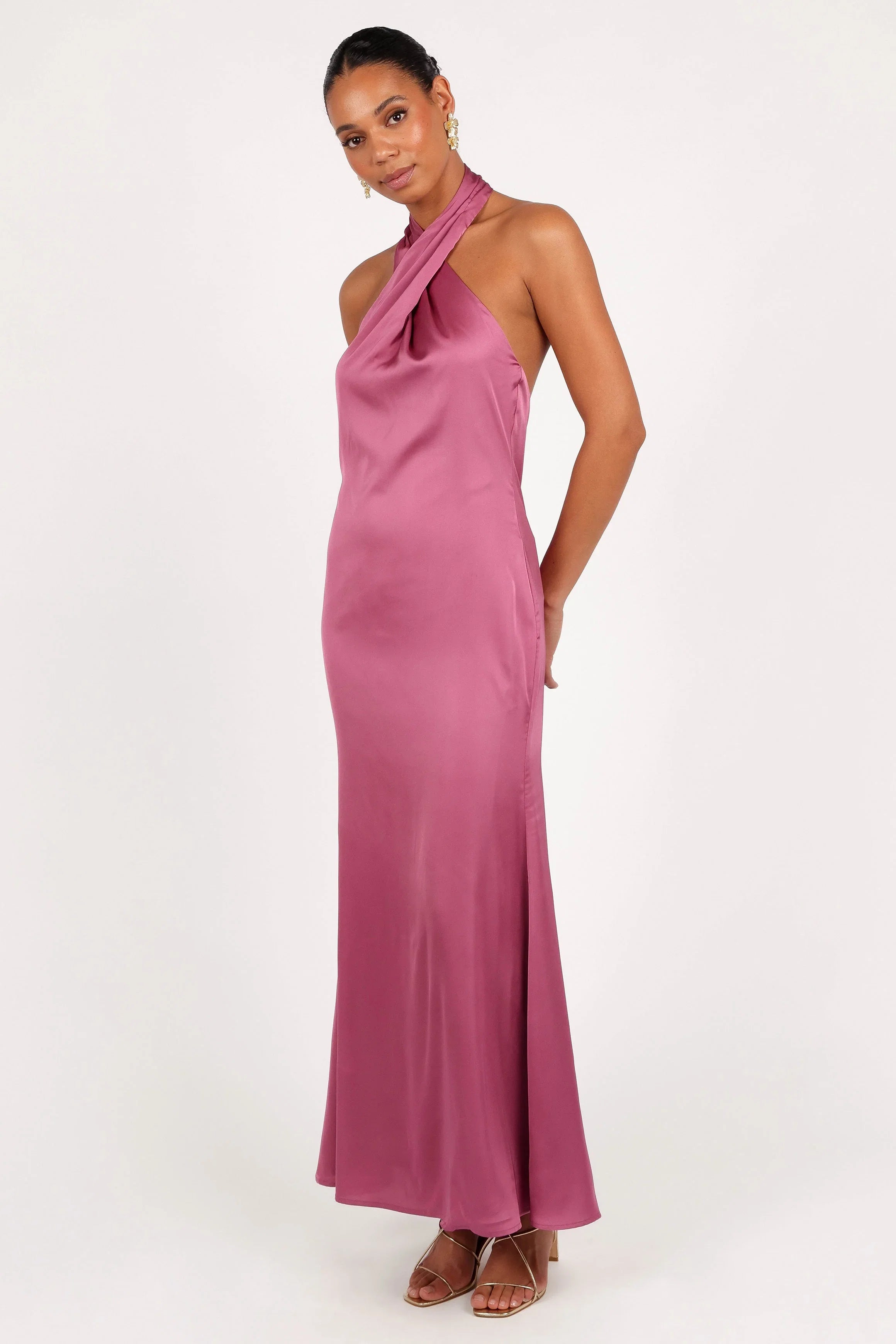 Mila Halterneck Maxi Dress Dark Rose