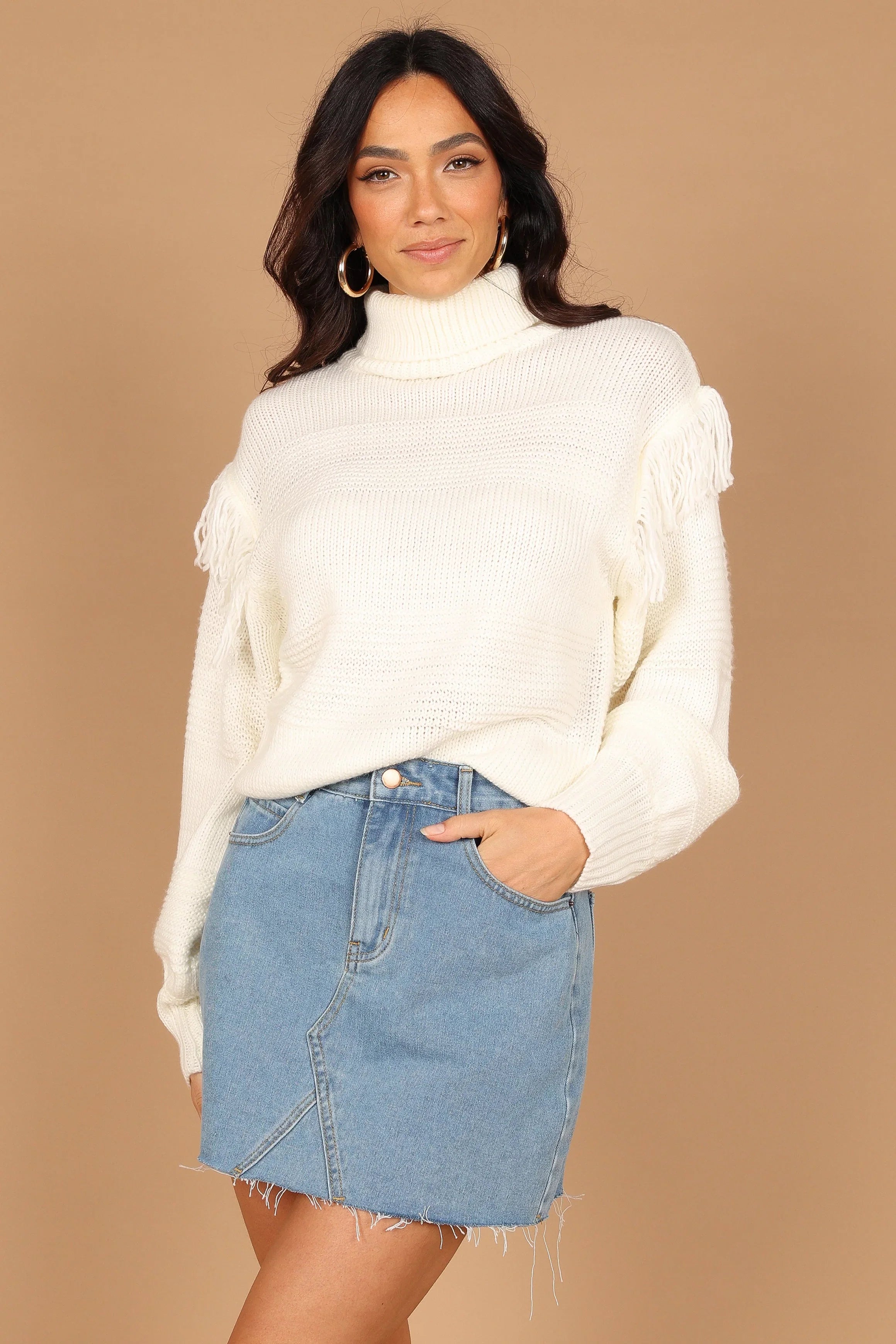 Christie Fringe Knit Sweater Cream