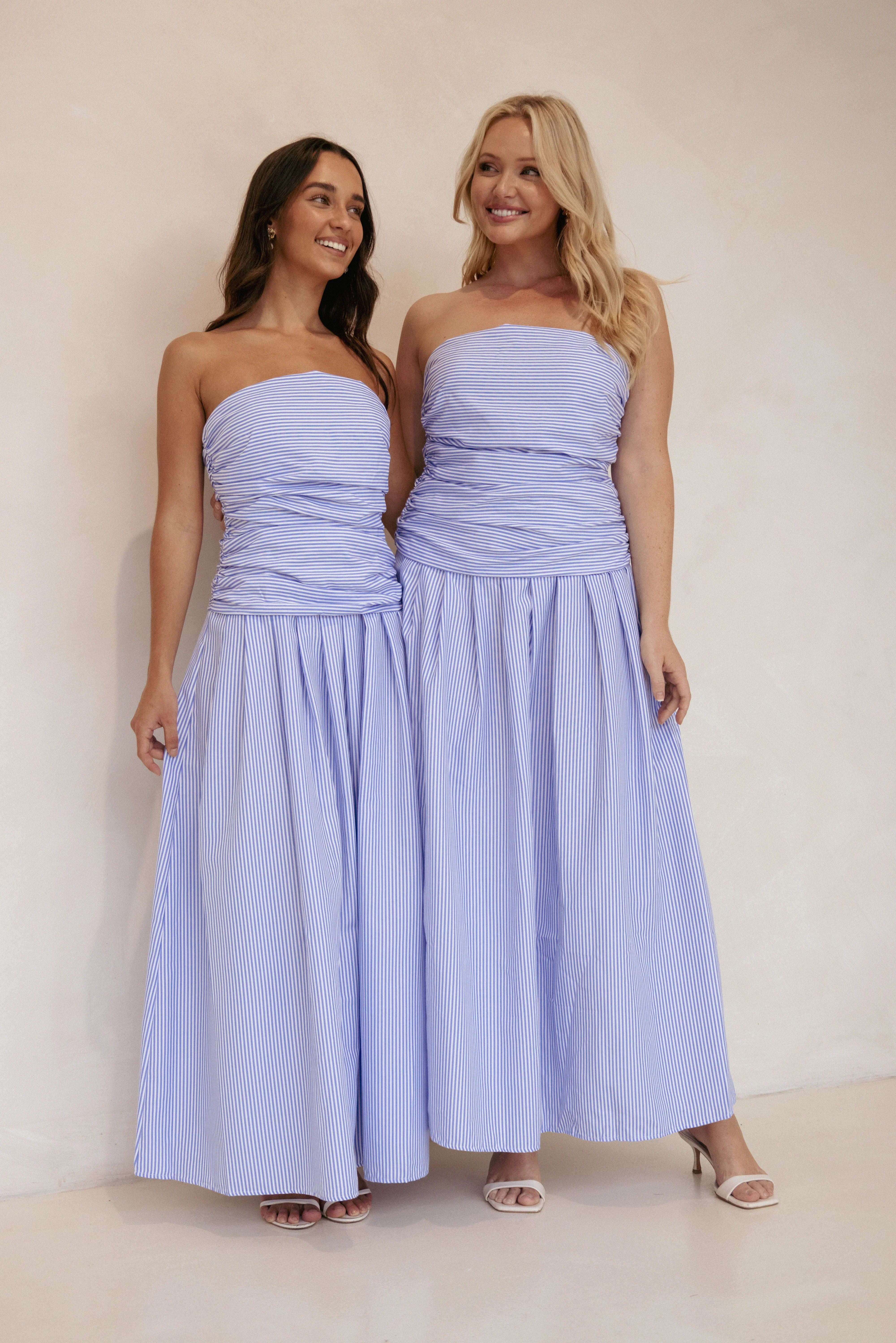 Avalee Strapless Maxi Dress Blue Stripe