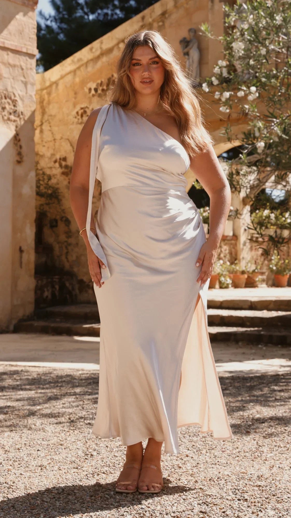 Halle One Shoulder Maxi Dress Champagne