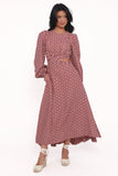 Ginnee Puff Sleeve Cutout Midi Dress Brown Geo