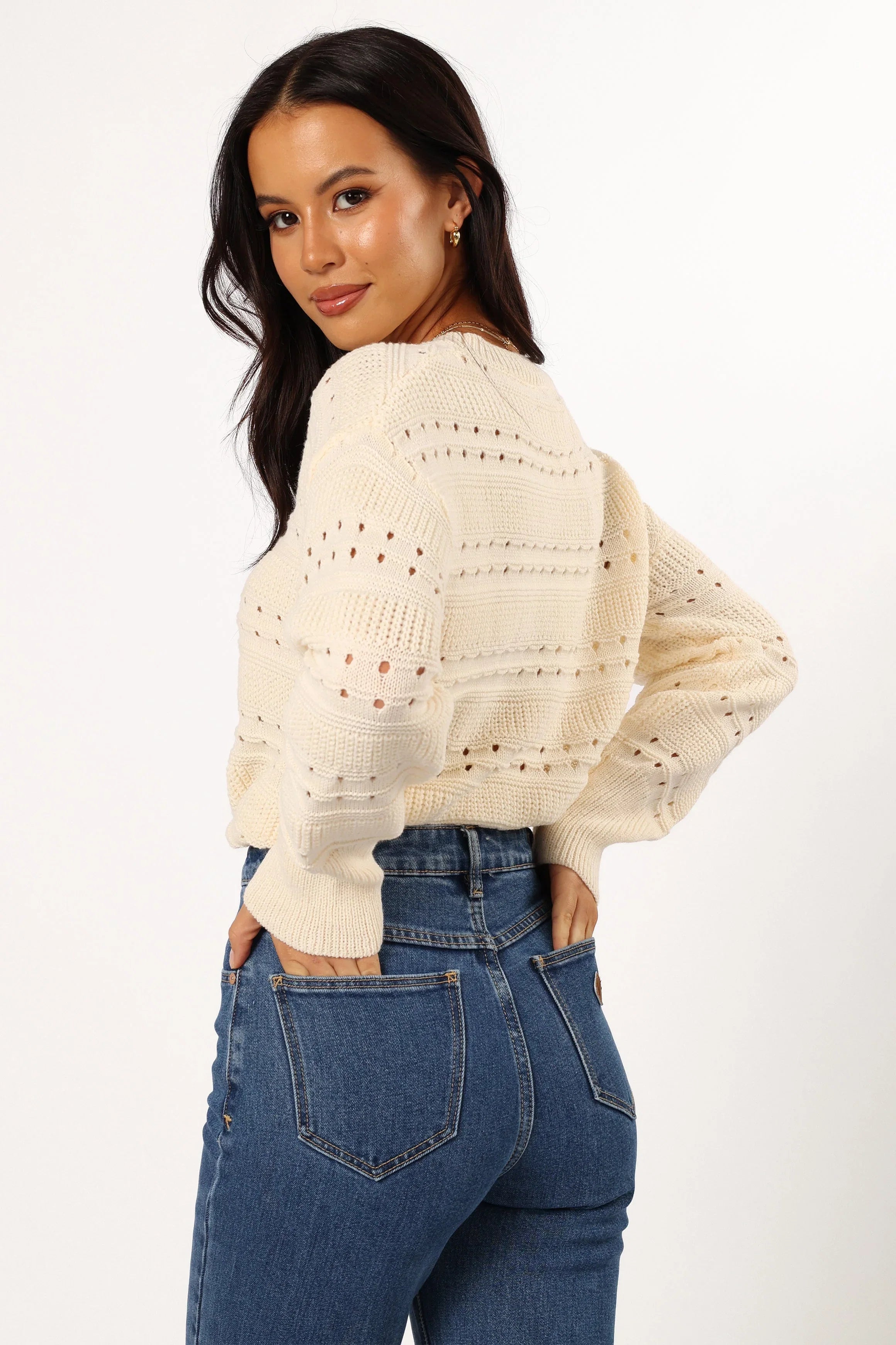 Watton Stripe Knit Sweater Cream