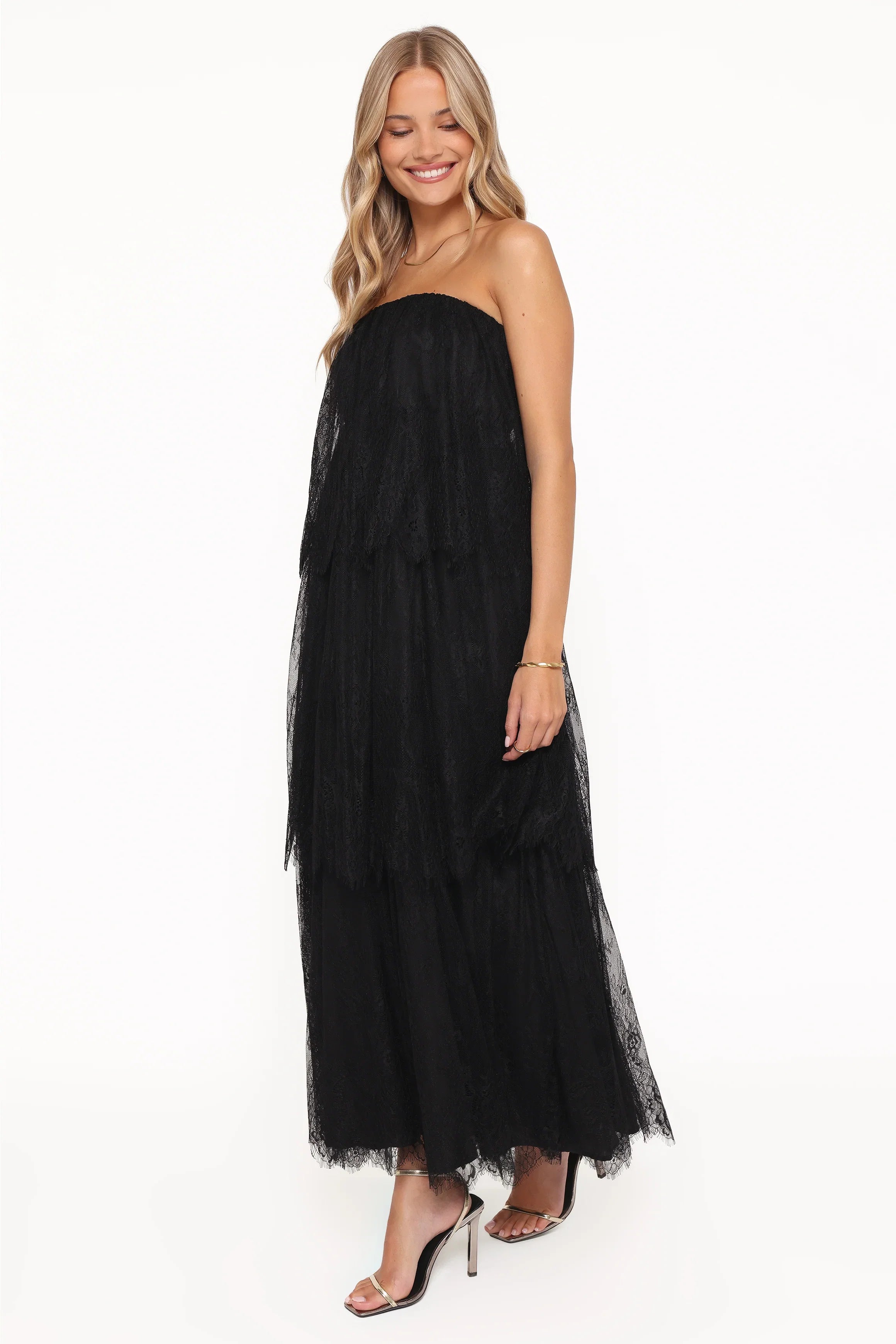 Bloom Strapless Maxi Dress Black Lace
