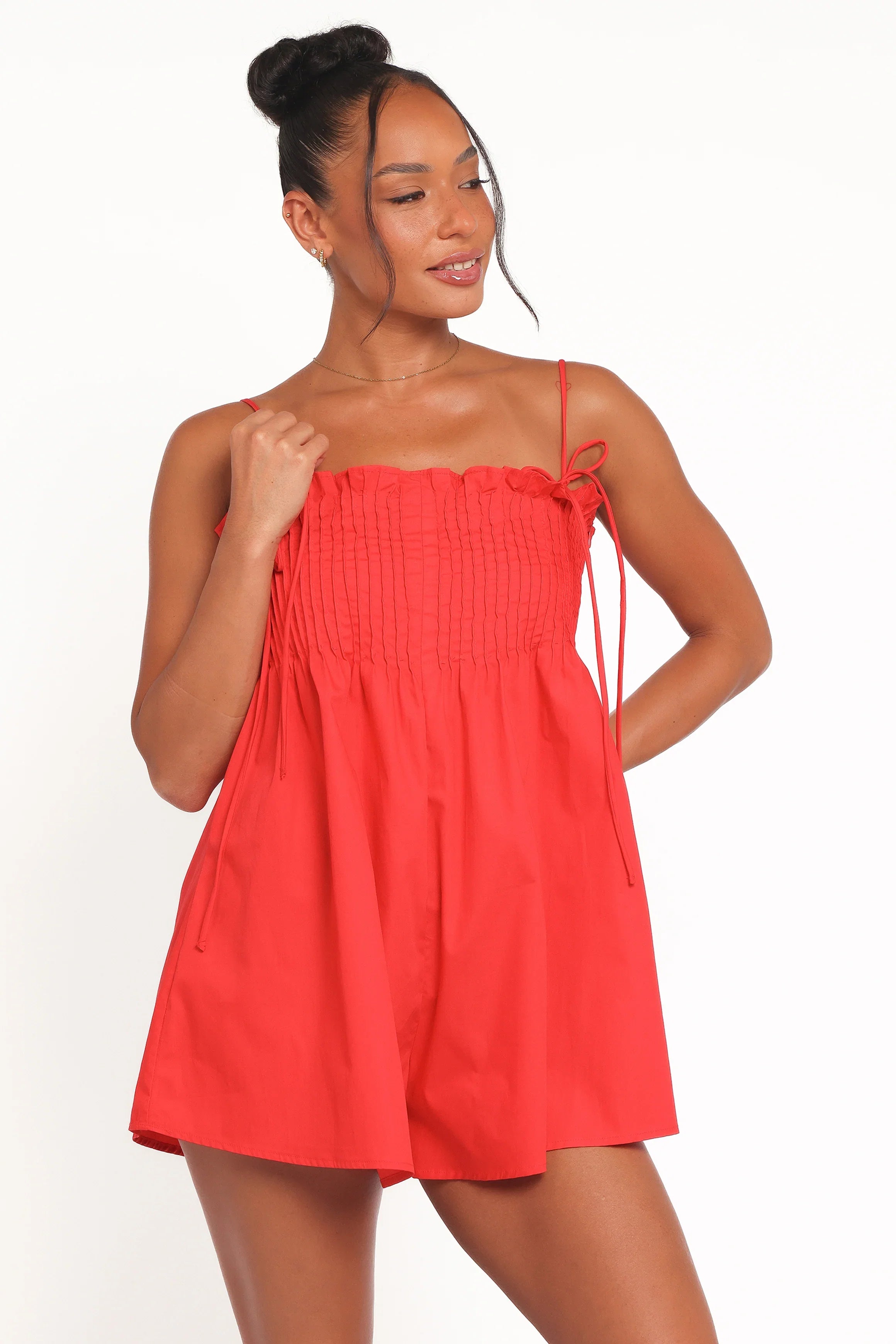Liora Pleated Romper Red