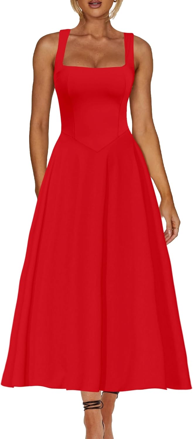 A Line Maxi Dress Smocked Ruffle Flowy Casual Long Dresses