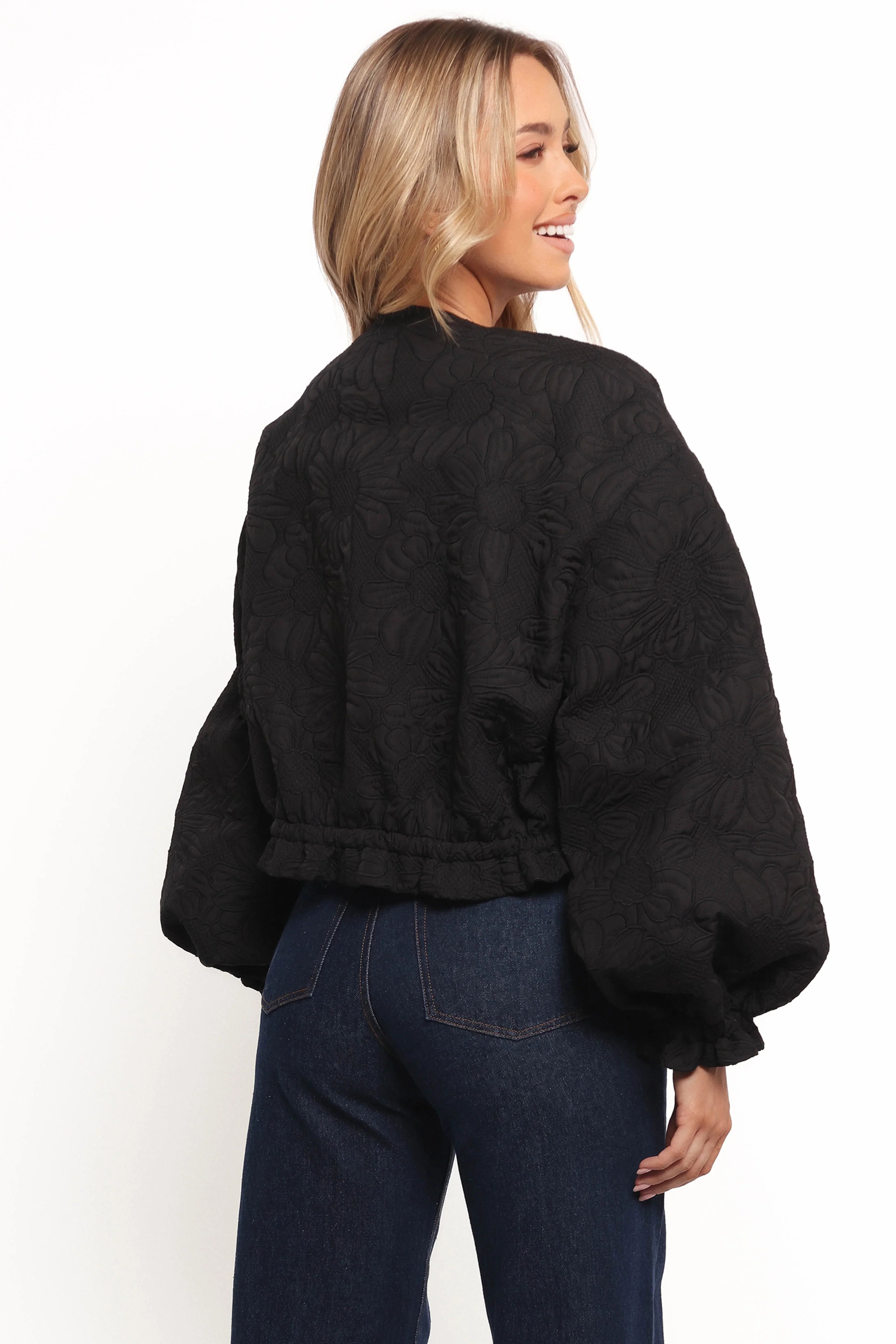 Yuki Tonal Embroidered Flower Jacket Black