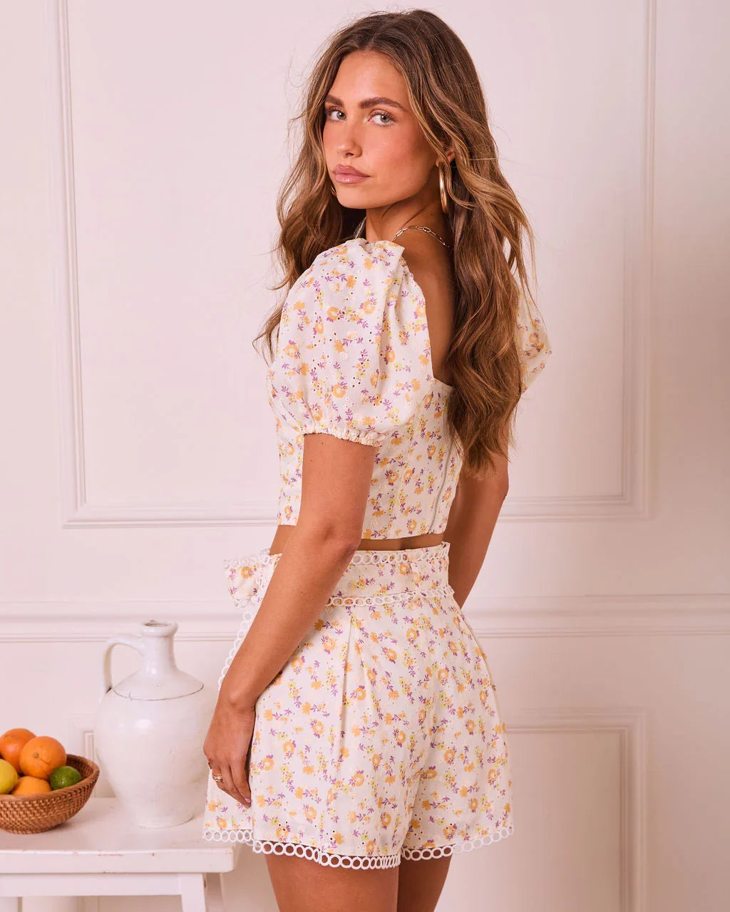Sunny Petals Floral Eyelet Corset Top
