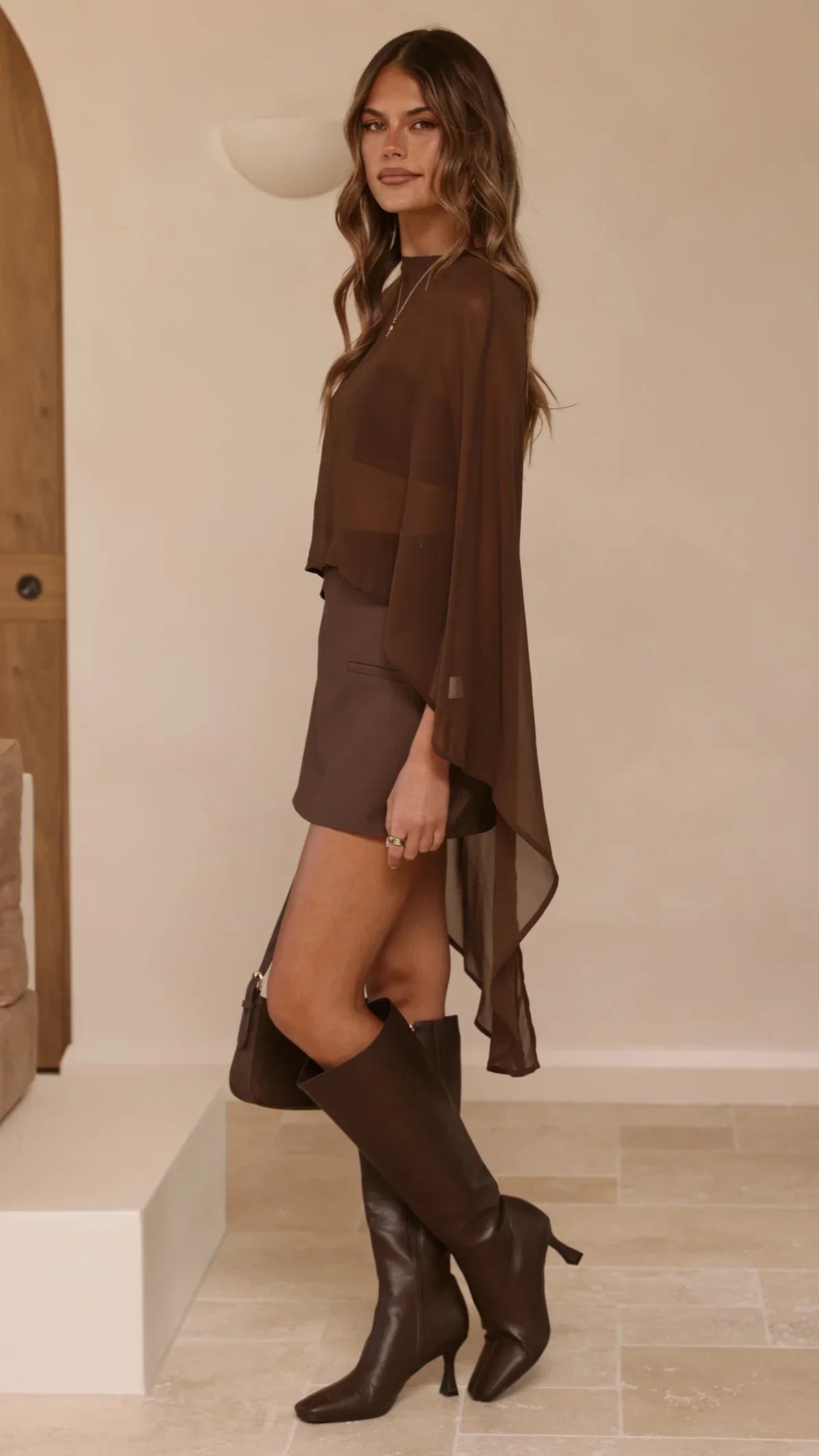 Carey Sheer Cape Poncho Brown