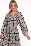 Faris Off Shoulder Midi Dress Black Geo