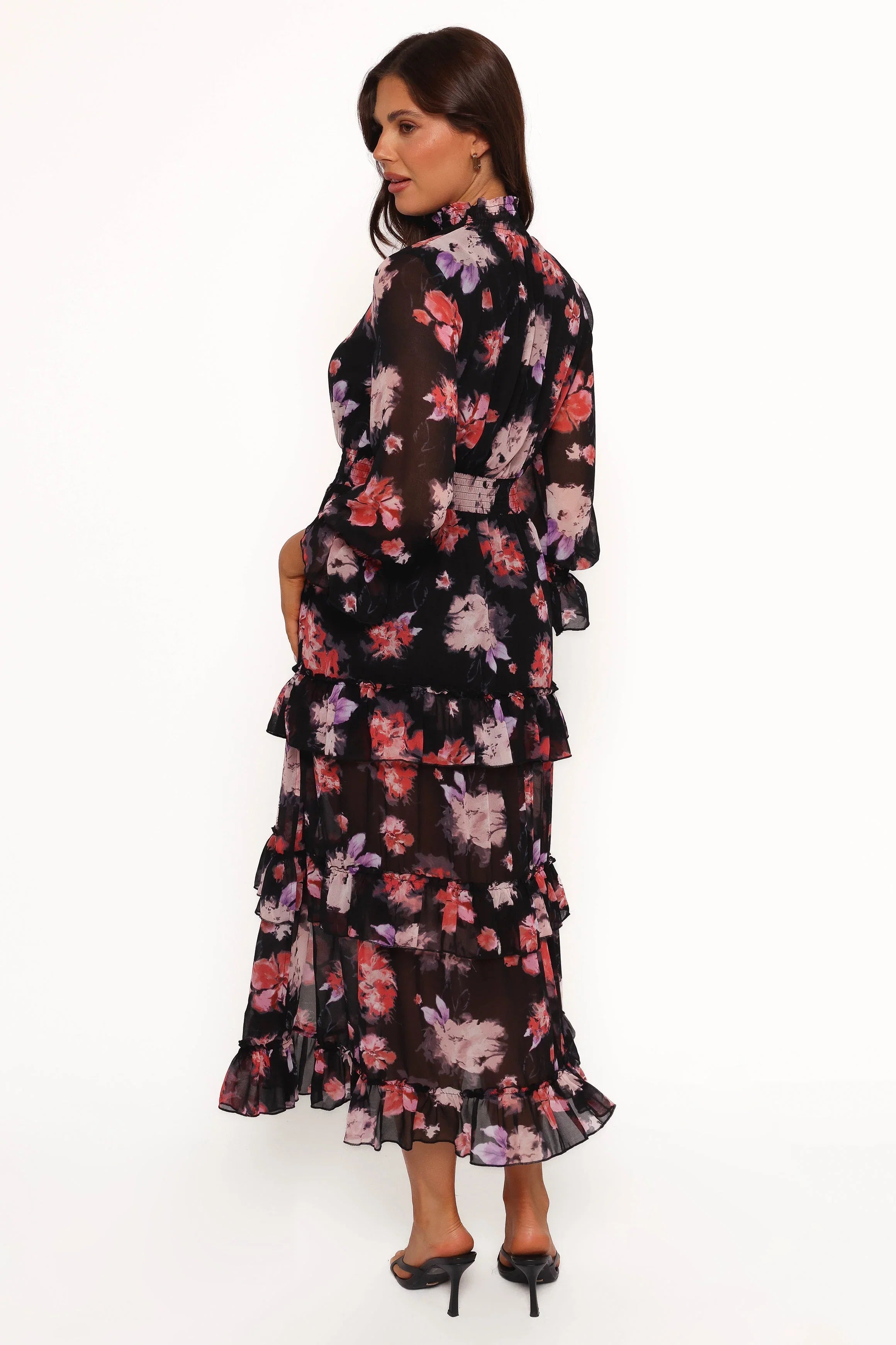 Isadora Long Sleeve Maxi Dress Black Blurred Floral